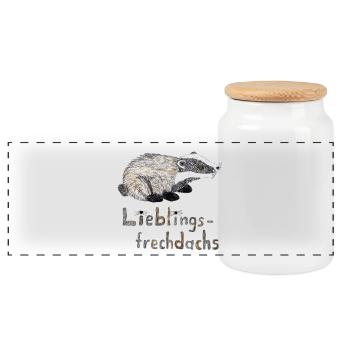 Lieblingsfrechdachs - Süßer Dachs Aquarell - Panorama Keksdose mit Holzdeckel - Weiß - Vorne
