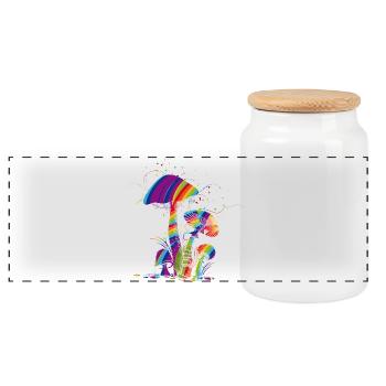 Colorful fantasy mushrooms made of fluorescent paint - Panoramic Cookie Jar with Wooden Lid - white - Front