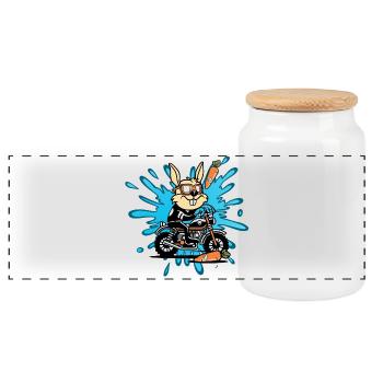 Hase Kaninchen Motorrad Geschenk - Panorama Keksdose mit Holzdeckel - Weiß - Vorne