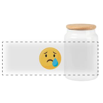 Emoticon Emoji Tear Face - Panoramic Cookie Jar with Wooden Lid - white - Front
