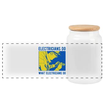 Elektriker Spruch - Panorama Keksdose mit Holzdeckel - Weiß - Vorne