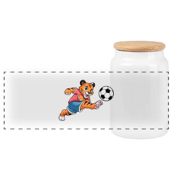 Tiger Soccer Player Soccer - Panoramic Cookie Jar with Wooden Lid - white - Front