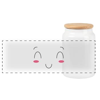 Funny Kawaii Face Emoticon, Best Gift for Family - Panoramic Cookie Jar with Wooden Lid - white - Front