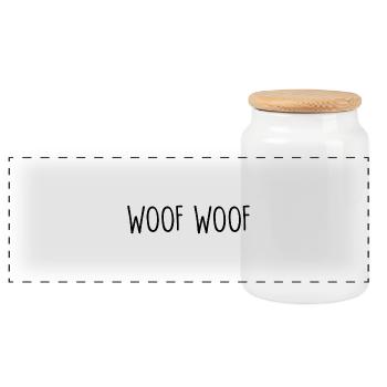 WOOF WOOF Hund wau wau - Panorama Keksdose mit Holzdeckel - Weiß - Vorne