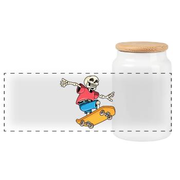 Skeleton Skater Skateboard - Panoramic Cookie Jar with Wooden Lid - white - Front