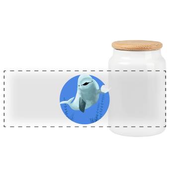 Beluga cheerful in blue circle - Panoramic Cookie Jar with Wooden Lid - white - Front