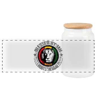 Reggae Lion Motif - Panoramic Cookie Jar with Wooden Lid - white - Front