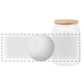 Golfball echt - Panorama Keksdose mit Holzdeckel - Weiß - Vorne