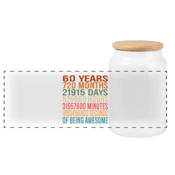 Perfektes Geschenk zum 60. Geburtstag, in Zeiteinheiten - Panorama Keksdose mit Holzdeckel - Weiß - Vorne