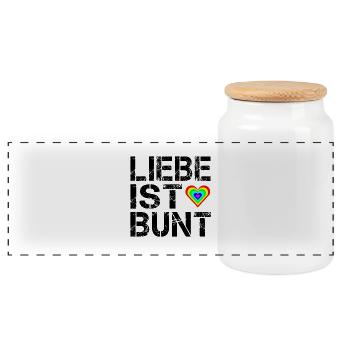Liebe ist bunt. - Panorama Keksdose mit Holzdeckel - Weiß - Vorne