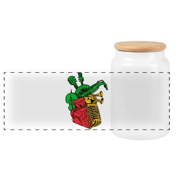 Reggae Reggae Music Reggaeton Jamaica Jam Music - Panoramic Cookie Jar with Wooden Lid - white - Front