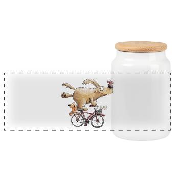 Drolliger Hund Auf Fahrrad Comic Radfahrer - Panorama Keksdose mit Holzdeckel - Weiß - Vorne
