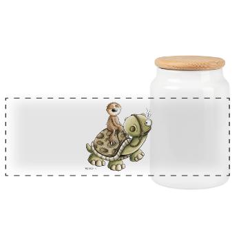 Lazy Sloth Rides Turtle I Chill Break - Panoramic Cookie Jar with Wooden Lid - white - Front