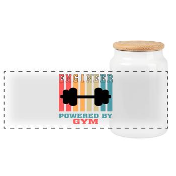Funny Engineer Powered by Gym Tshirt for Engineers - Panoramic Cookie Jar with Wooden Lid - white - Front