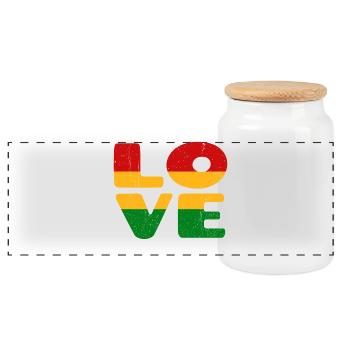 I love Jamaica Reggae Reggae Music Rasta - Panoramic Cookie Jar with Wooden Lid - white - Front