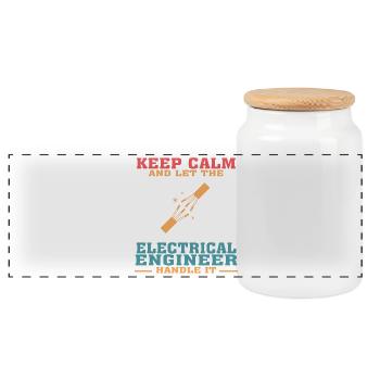 Funny Electrical Engineer Tshirt, Keep Calm - Panoramic Cookie Jar with Wooden Lid - white - Front