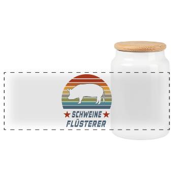 Schweine Flüsterer Design / Geschenkidee - Panorama Keksdose mit Holzdeckel - Weiß - Vorne