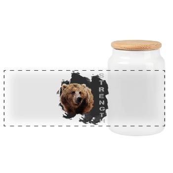 Strength, Character, Kodiak Bear - Panoramic Cookie Jar with Wooden Lid - white - Front