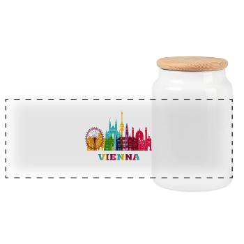 Wahrzeichen der Stadt Wien Skyline Österreich - Panorama Keksdose mit Holzdeckel - Weiß - Vorne