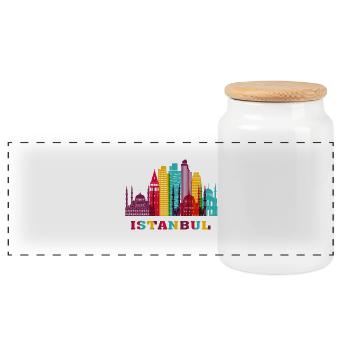 Istanbul City Skyline Türkei Wahrzeichen - Panorama Keksdose mit Holzdeckel - Weiß - Vorne