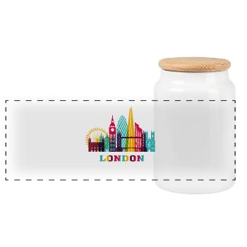 London City Skyline England Wahrzeichen - Panorama Keksdose mit Holzdeckel - Weiß - Vorne
