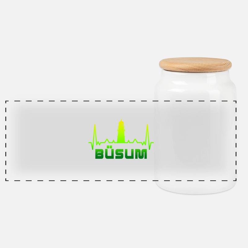Büsum Leuchtturm Design / Geschenkidee - Panorama Keksdose mit Holzdeckel - Weiß