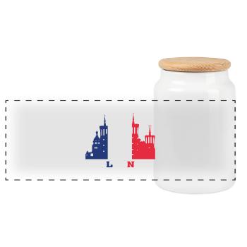 Lyon City Skyline Frankreich Wahrzeichen Karte - Panorama Keksdose mit Holzdeckel - Weiß - Vorne