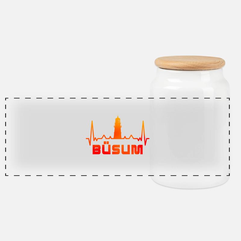 Büsum Leuchtturm Design / Geschenkidee - Panorama Keksdose mit Holzdeckel - Weiß