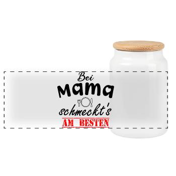 It Tastes Best With Mom For The Best Cook In The - Panoramic Cookie Jar with Wooden Lid - white - Front