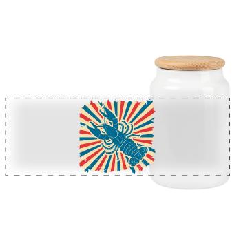 Lobster in the Sun Wheel Retro - Panoramic Cookie Jar with Wooden Lid - white - Front
