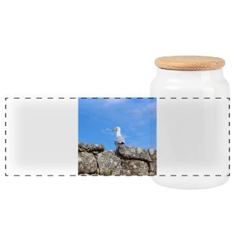 Möwe Norddeutschland - Panorama Keksdose mit Holzdeckel - Weiß - Vorne