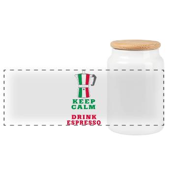 Keep Calm and Drink Espresso design / idée cadeau - Boîte à biscuits avec couvercle en bois - blanc - Devant