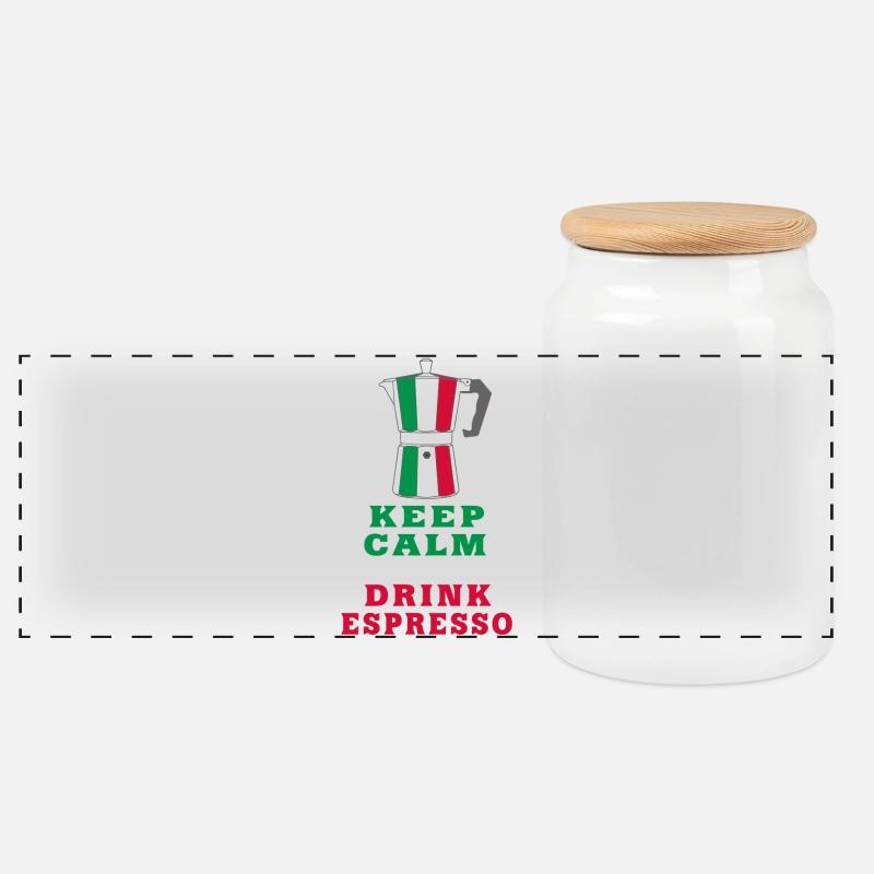 Keep Calm and Drink Espresso Design / Geschenkidee - Panorama Keksdose mit Holzdeckel - Weiß
