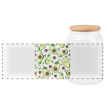 Motif aubergine et avocat - Boîte à biscuits avec couvercle en bois - blanc - Devant