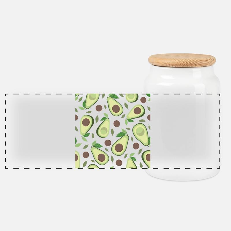 Eggplant and avocado pattern - Panoramic Cookie Jar with Wooden Lid - white