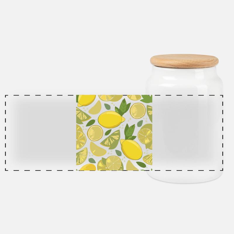 Lemon design with a fresh effect - Panoramic Cookie Jar with Wooden Lid - white