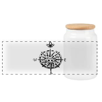 op compas compass - Panoramic Cookie Jar with Wooden Lid - white - Front