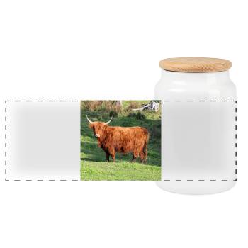 Highland cattle cow cows cattle agriculture poster - Panoramic Cookie Jar with Wooden Lid - white - Front