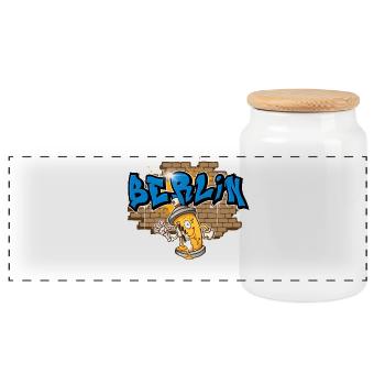 Berlin graffiti - Panoramic Cookie Jar with Wooden Lid - white - Front