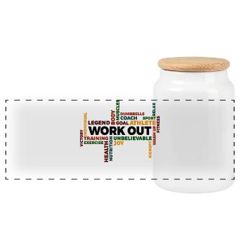 Workout Motivation Saying Statement Fitness Gym - Panoramic Cookie Jar with Wooden Lid - white - Front