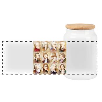 12 composers: Mozart, Bach, Beethoven and more - Panoramic Cookie Jar with Wooden Lid - white - Front