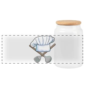 Chef's Hat Cooking Kitchen - Panoramic Cookie Jar with Wooden Lid - white - Front