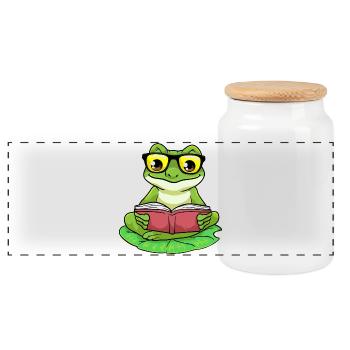 Frog Nerd Book Glasses - Panoramic Cookie Jar with Wooden Lid - white - Front