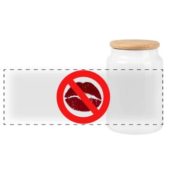 Kissing forbidden kiss mouth lips kiss prohibition distance - Panoramic Cookie Jar with Wooden Lid - white - Front
