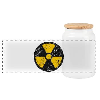 Strahlungs-Grunge-Ikon Nuklearwarnsymbol - Panorama Keksdose mit Holzdeckel - Weiß - Vorne