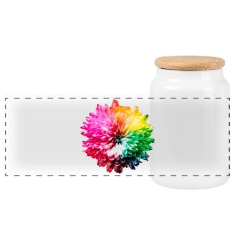 Chrysanthemum Rainbow - Panoramic Cookie Jar with Wooden Lid - white - Front