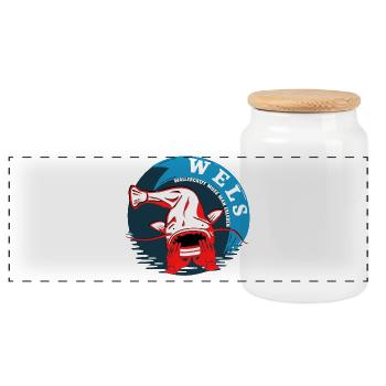 Fishing Catfish WALLERGRIFF MUST EXPERIENCE MAN - Panoramic Cookie Jar with Wooden Lid - white - Front