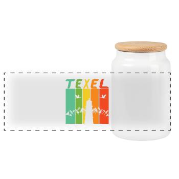 Texel Leuchtturm Design / Geschenk - Panorama Keksdose mit Holzdeckel - Weiß - Vorne