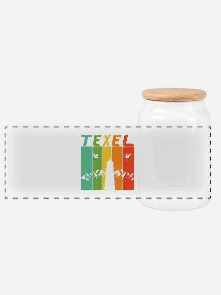 Texel Leuchtturm Design / Geschenk - Panorama Keksdose mit Holzdeckel - Weiß