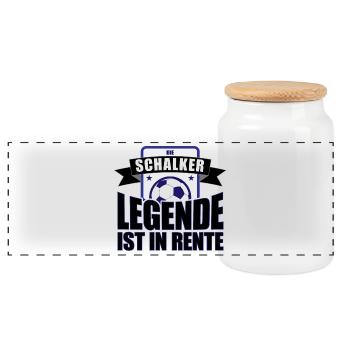 Die Schalker Legende ist in Rente | Schalke Spruch - Panorama Keksdose mit Holzdeckel - Weiß - Vorne